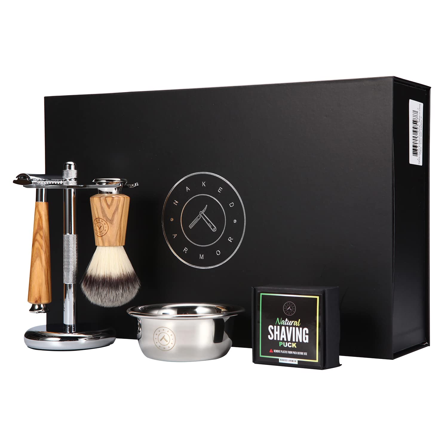 Premium Olive Wood Safety Razor Kit for Men - Double Edge Closed Comb Razor with Stand, Shaving Brush, Organic Soap & Bowl - Luxury Wet Shaving Set for Sensitive Skin - Perfect Gift for Father's Day, Birthday & Grooming Enthusiasts (Home & Travel Use)