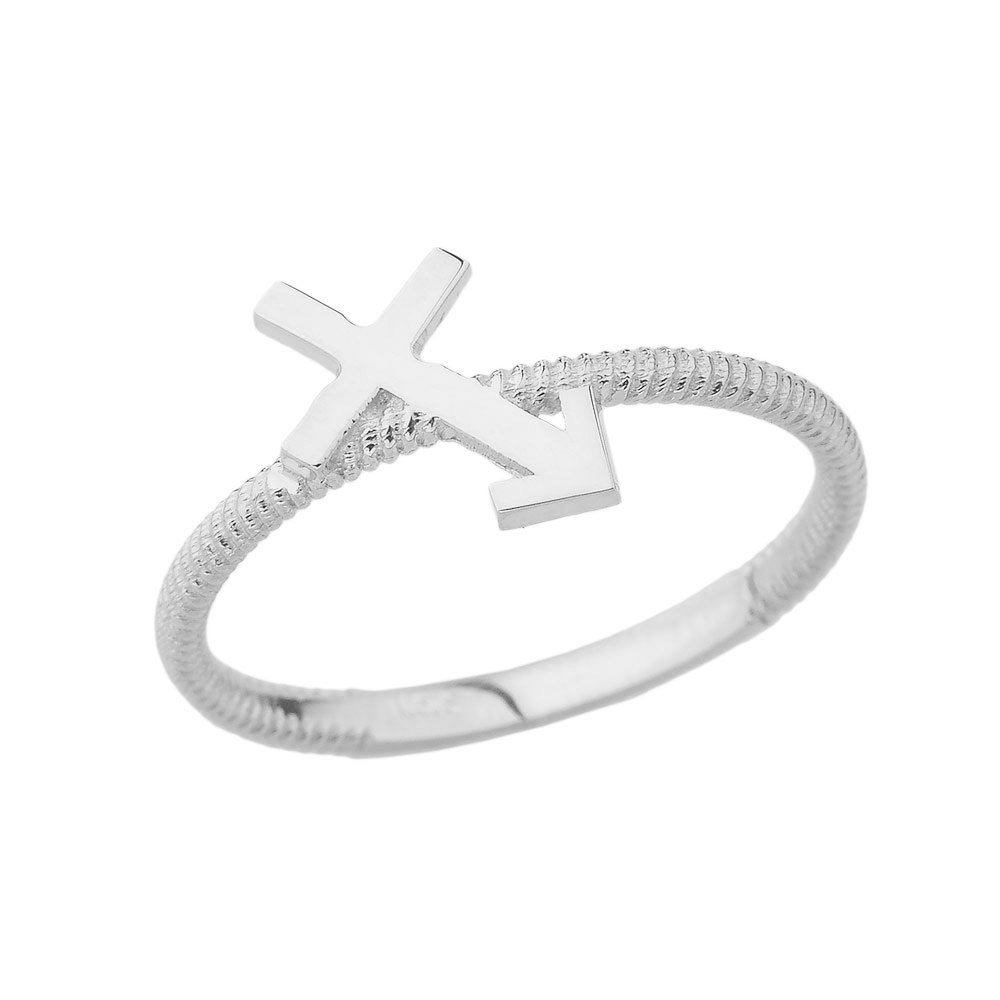 14K White Gold Sagittarius Zodiac Rope Ring for Women - Elegant Horoscope Jewelry Gift for Birthday, Anniversary & Special Occasions
