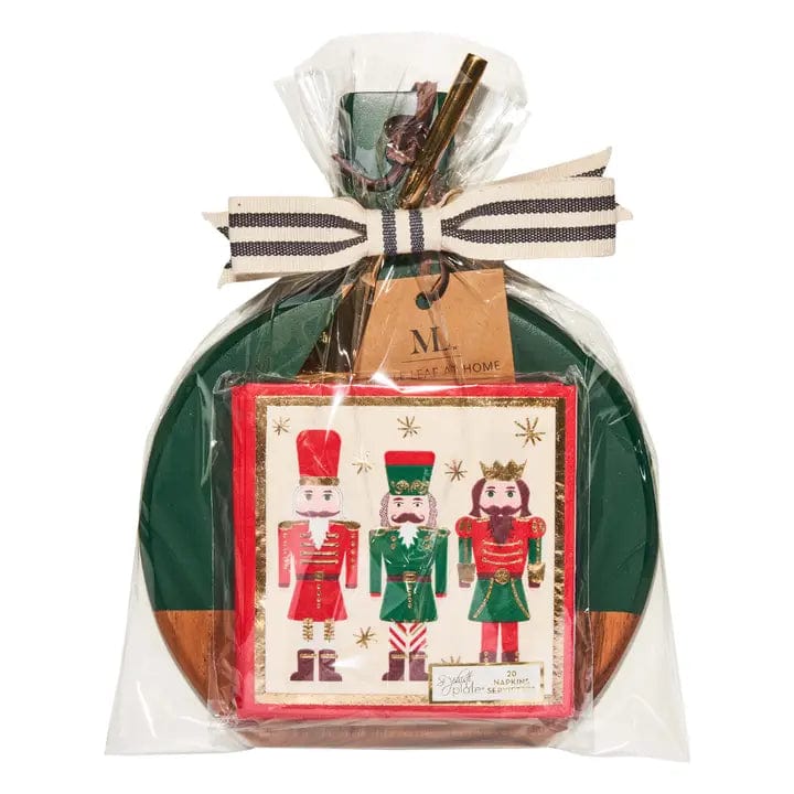 Premium Nutcracker Cutting Board Set with Napkins - Durable Wooden Cheese Board & Holiday Serving Tray for Christmas Entertaining, Dinner Parties & Gift Giving