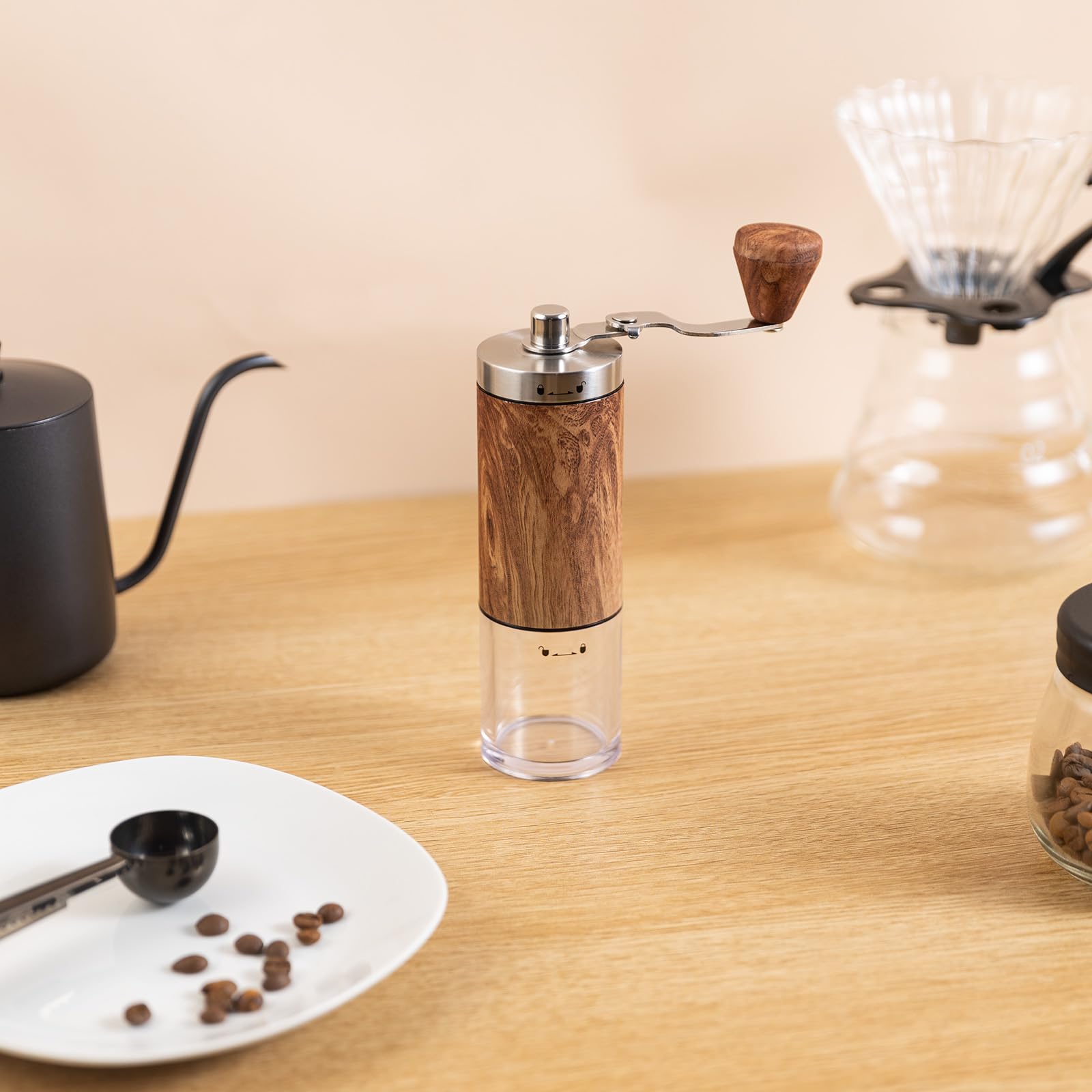 Premium Stainless Steel Manual Coffee Grinder - Adjustable Burr Mill for Espresso, French Press, Pour Over & Cold Brew - Portable Hand Crank Coffee Bean Grinder for Home, Camping, Travel & Office Use