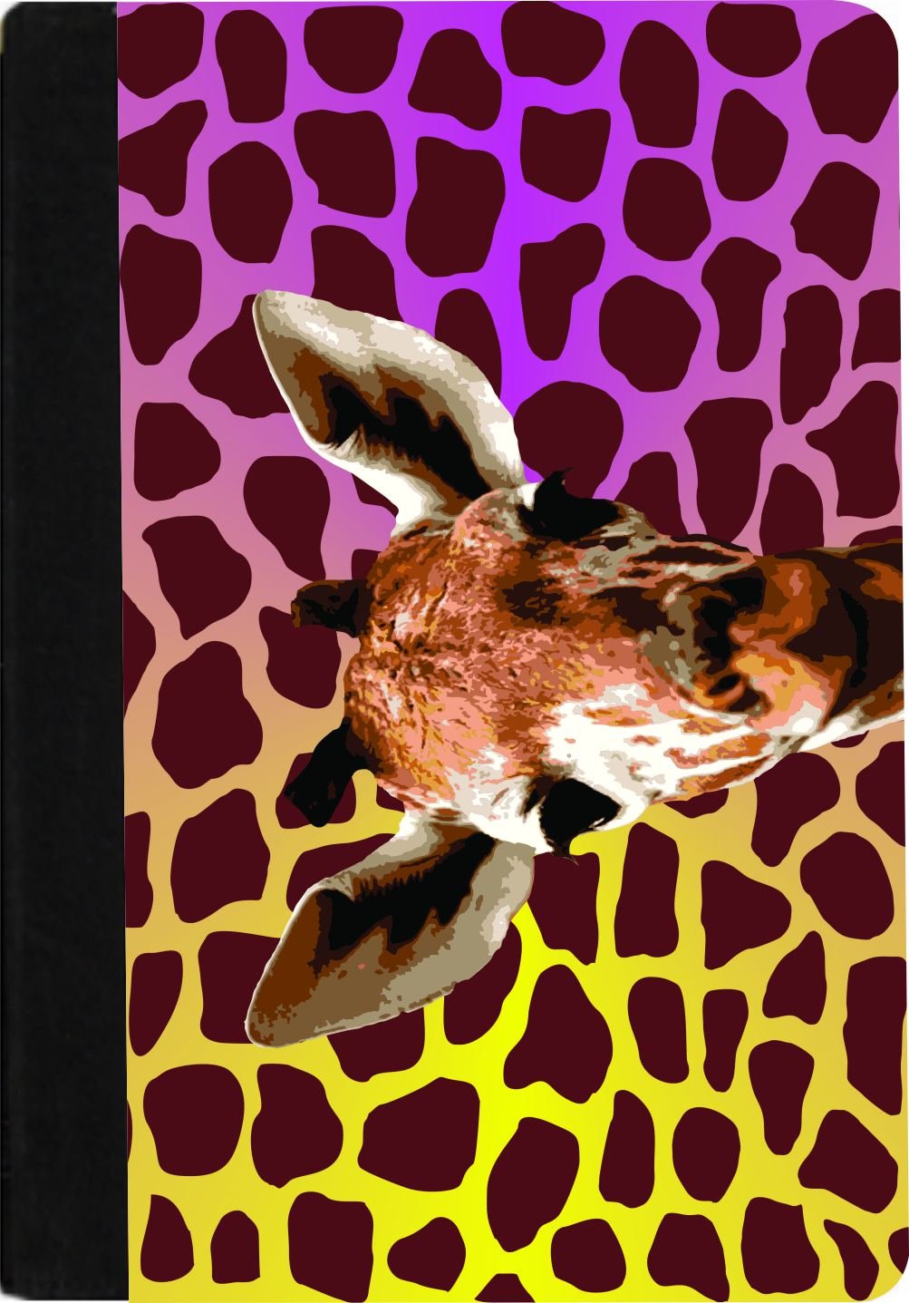 RK Notebook - Giraffe Close Up Design Faux Suede Binder Portfolio with Ruled Notebook - Pink & Yellow Shades - Perfect for School, Office & Travel Organization