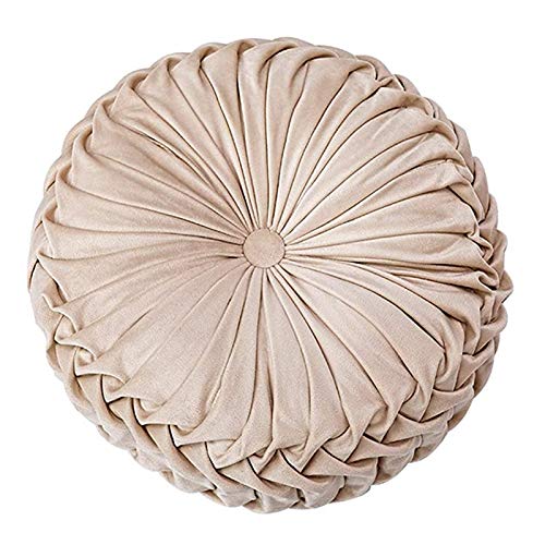 Anntool Velvet Pleated Round Throw Pillow - Soft Pumpkin Couch Cushion for Sofa, Chair, Bed & Car Decor - Home & Office Decorative Accent (Beige) | Perfect for Living Room, Bedroom, Nursery & Vehicle Interior Styling