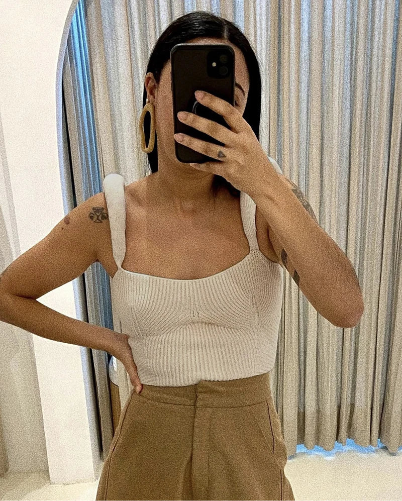 Women's Backless Knit Sweater Crop Tops - Fashion Spaghetti Strap Sleeveless Knitted Tank Camis for Casual Wear & Summer Outfits