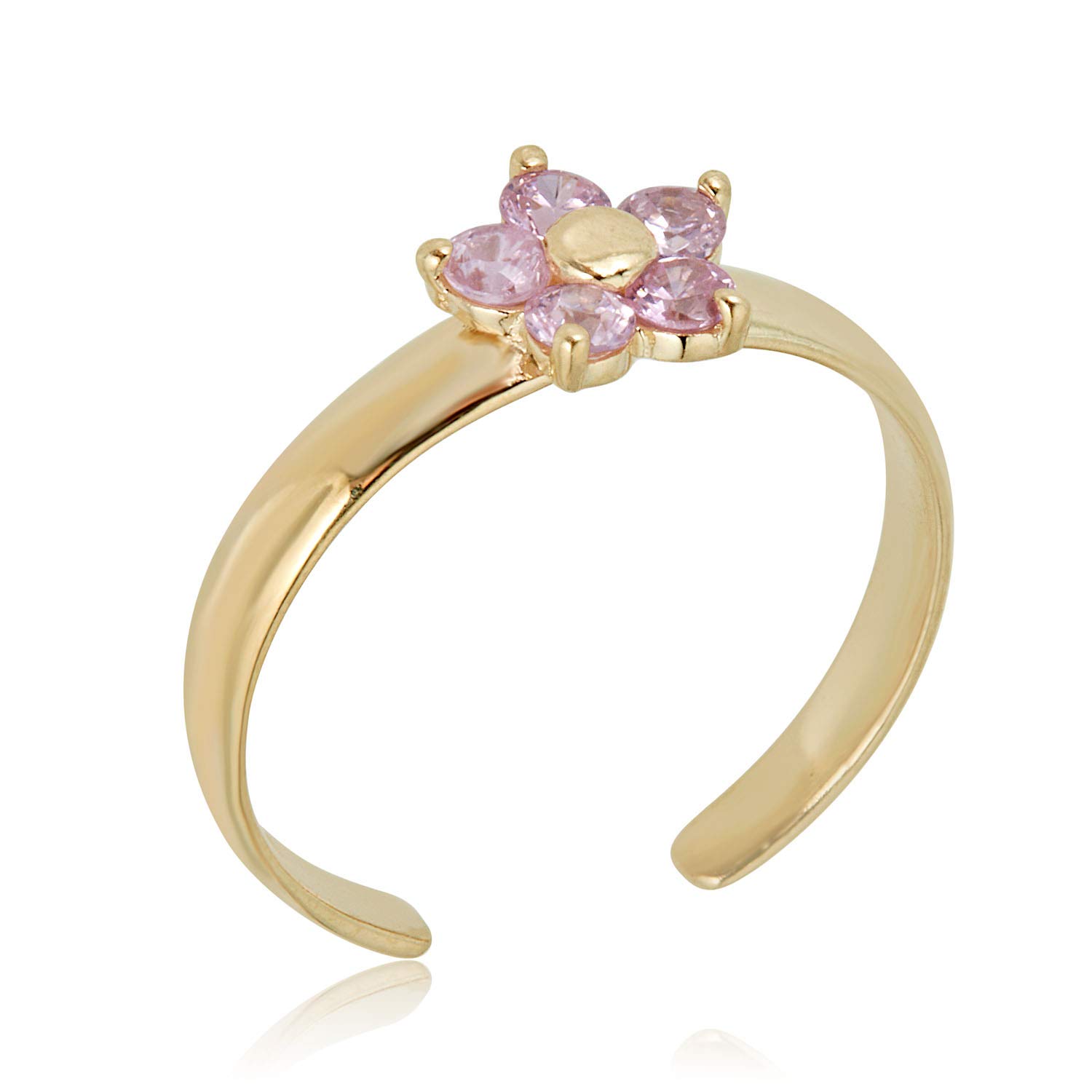 10K Yellow Gold Adjustable Flower Toe Ring with Pink CZ Simulated Diamond - Elegant Summer Sandal Jewelry for Beach Wedding & Pedicure Accessories