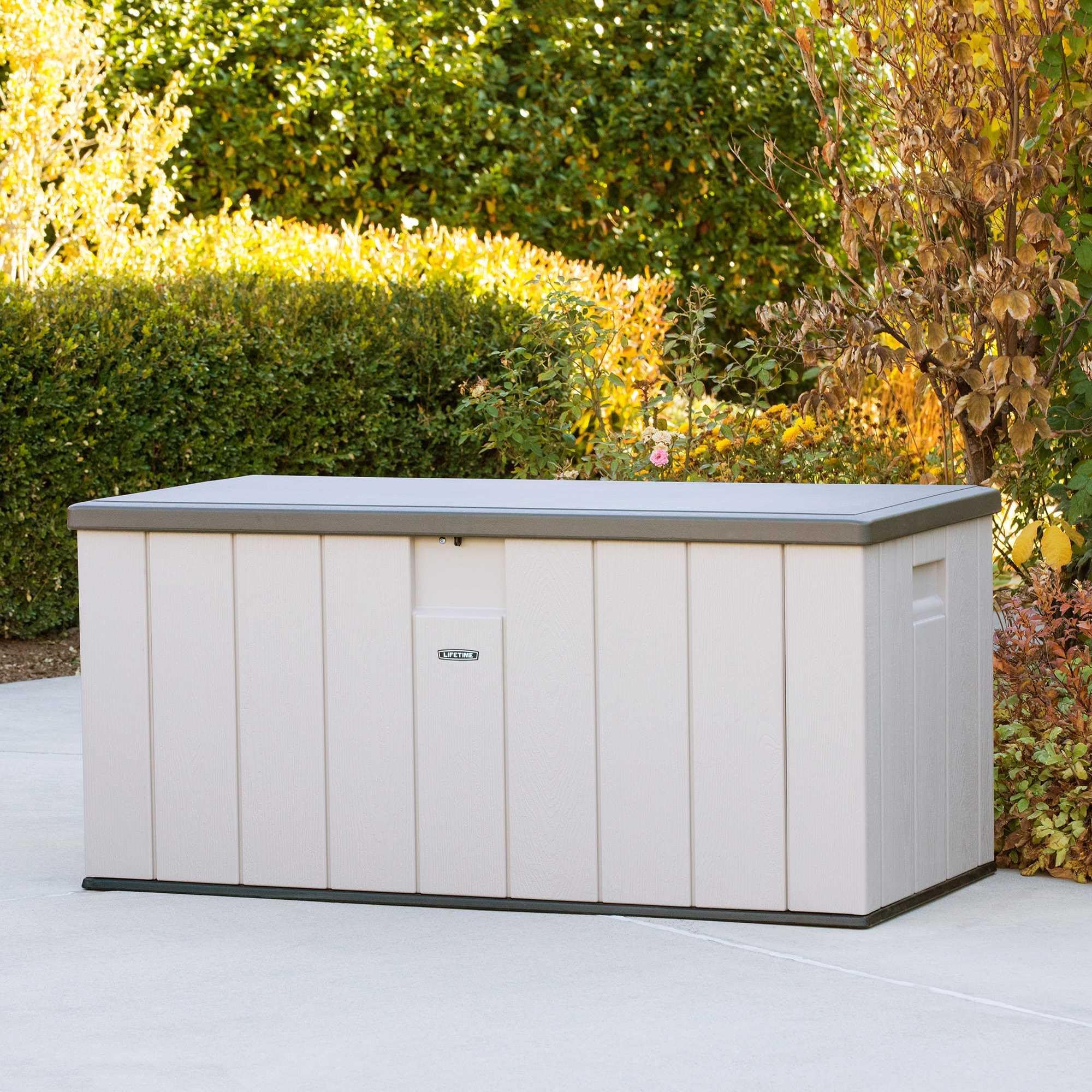 LIFETIME 60254 150-Gallon Heavy-Duty Outdoor Storage Deck Box - Weather-Resistant Plastic Deck Box for Patio Furniture Cushions, Pool Toys & Garden Tools - Desert Sand/Brown Color
