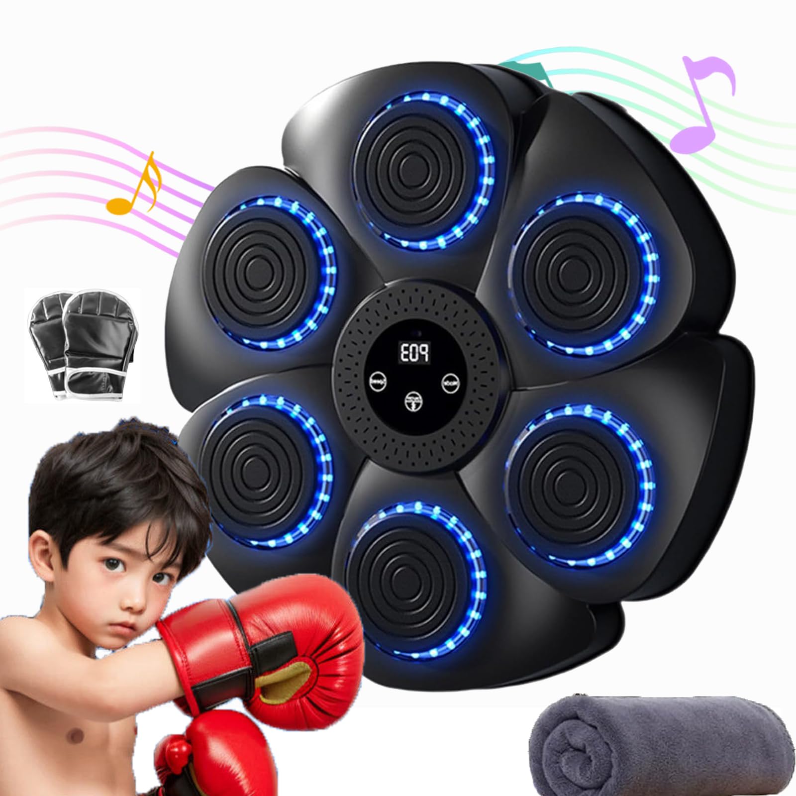 Puncheffy Kids Music Boxing Machine - Interactive Punching Bag with Music for Children (Medium, Black) | Fun Exercise & Stress Relief Toy for Indoor Play & Birthday Gifts