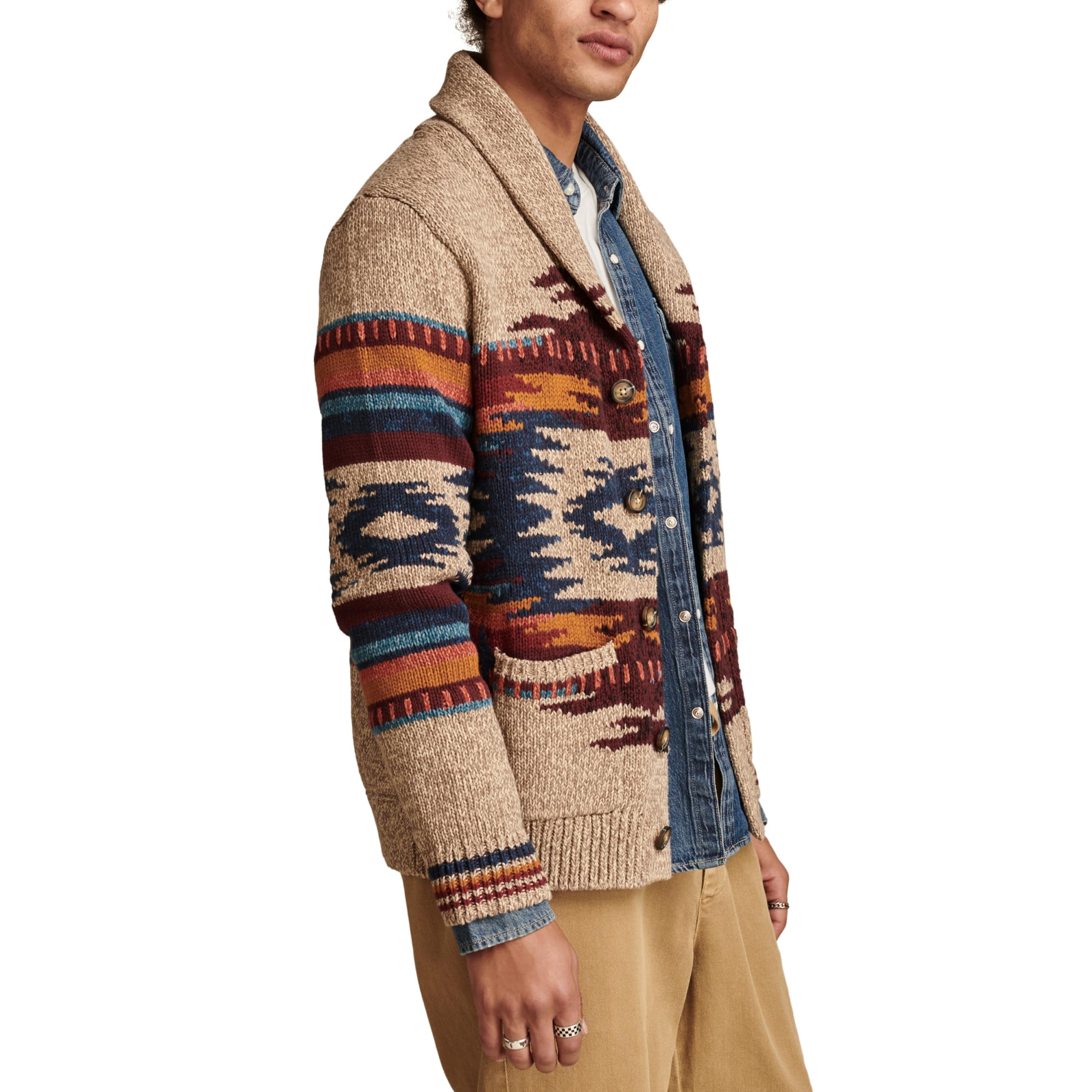 Lucky Brand Men's Southwest Shawl Cardigan - Soft & Stylish Knit Sweater for Casual Wear, Fall & Winter Fashion | Cozy Layering for Outdoors, Office & Date Nights