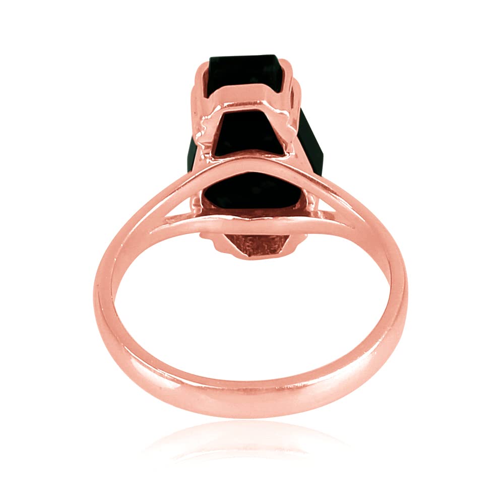 Black Onyx Gemstone Ring - Coffin Design Statement Ring in Solid 925 Sterling Silver | Evil Eye Protection Jewelry | Stackable Silver Ring for Women (Rose Gold Plated, Size 4.5) | Perfect for Gothic Fashion, Witchy Aesthetic & Everyday Wear