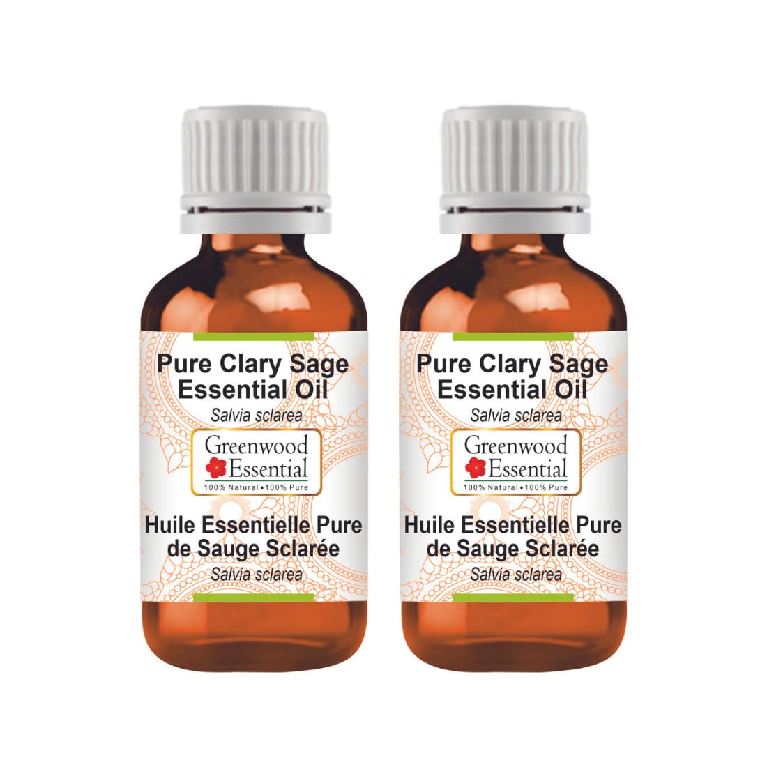 Pure Clary Sage Essential Oil (Salvia sclarea) - 100% Natural, Steam Distilled - 2-Pack (100ml x 2, 6.76 oz Total) for Aromatherapy, Relaxation & Skin Care