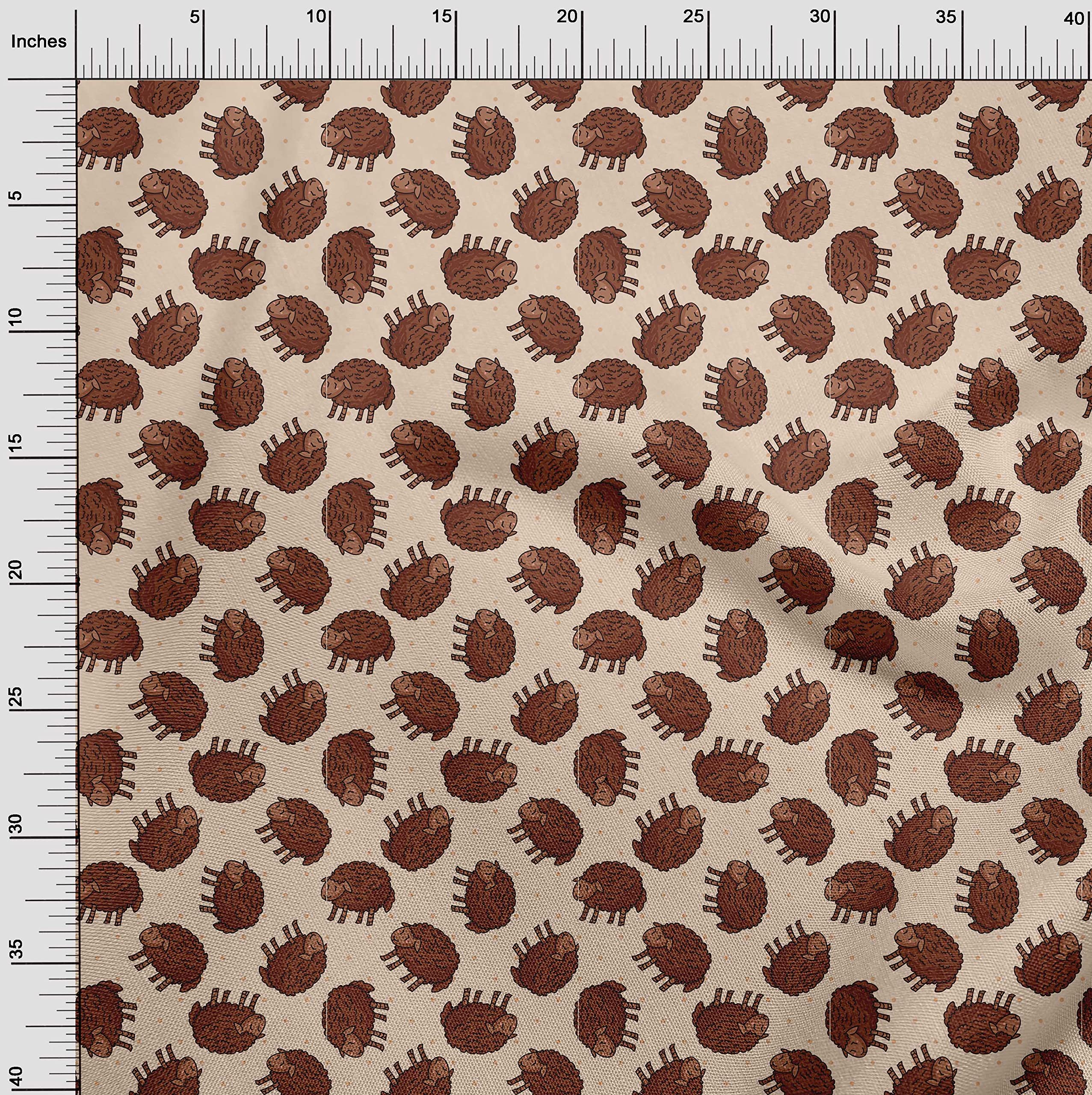Premium 100% Cotton Cambric Brown Fabric for Kids - Soft Sheep Print DIY Sewing Material by The Yard (42