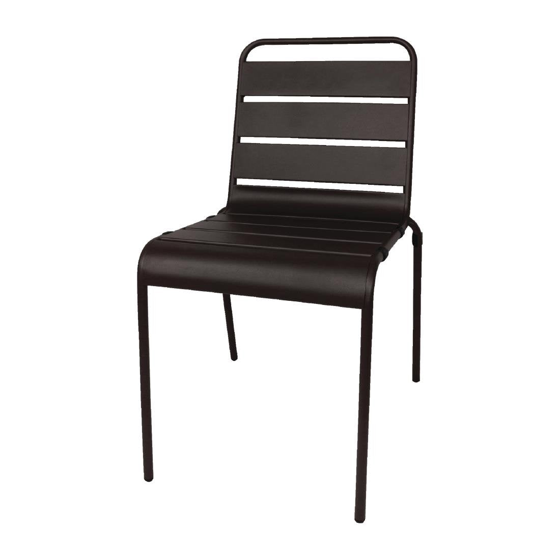 Bolero Black Slatted Steel Side Chairs (Set of 4) - Modern Dining Chairs for Kitchen, Patio, Restaurant & Outdoor Use - Sturdy Metal Frame & Comfortable Design