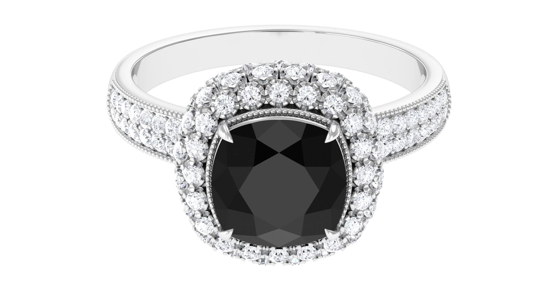 4.25 CT Black Moissanite Diamond Statement Ring for Women - 8mm Cushion Cut Created Black Diamond Engagement Ring in 14K Solid Gold - Perfect for Weddings, Anniversaries & Special Occasions