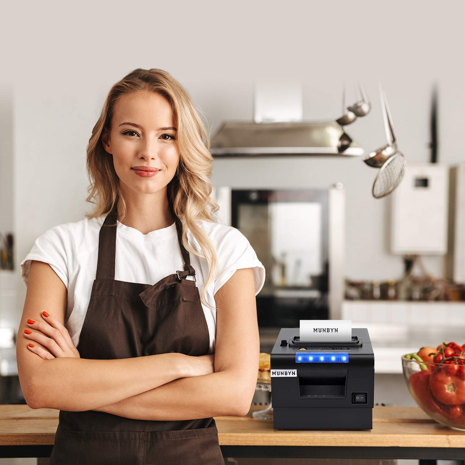 MUNBYN P068 80mm Thermal Receipt Printer with Auto Cutter - USB/Serial/Ethernet Connectivity, ESC/POS & Cash Drawer Support for POS Systems | Ideal for Retail Stores, Restaurants & Small Businesses