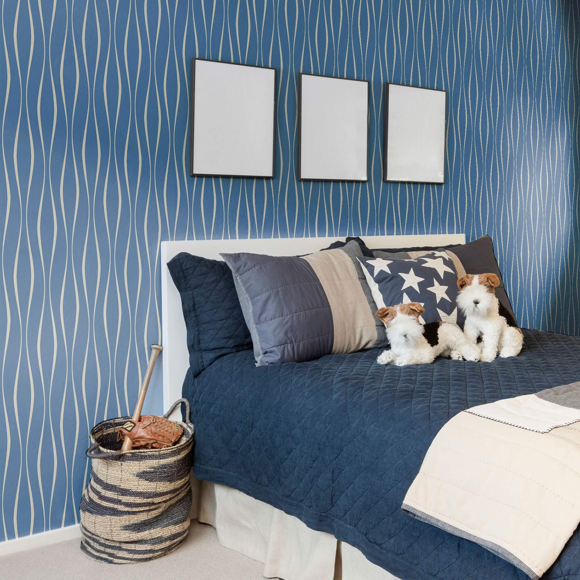 Blue Lines Peel and Stick Removable Wallpaper - Self-Adhesive Decorative Wall Covering for Bedroom, Living Room, Office & Nursery - Easy to Apply & Remove