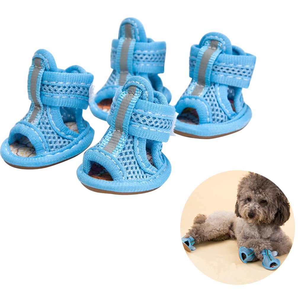 Breathable Mesh Dog Boots for Small Dogs - 4pcs Summer Dog Shoes with Anti-Slip Soles - Perfect for Puppy Walking, Beach Trips & Hot Pavement Protection