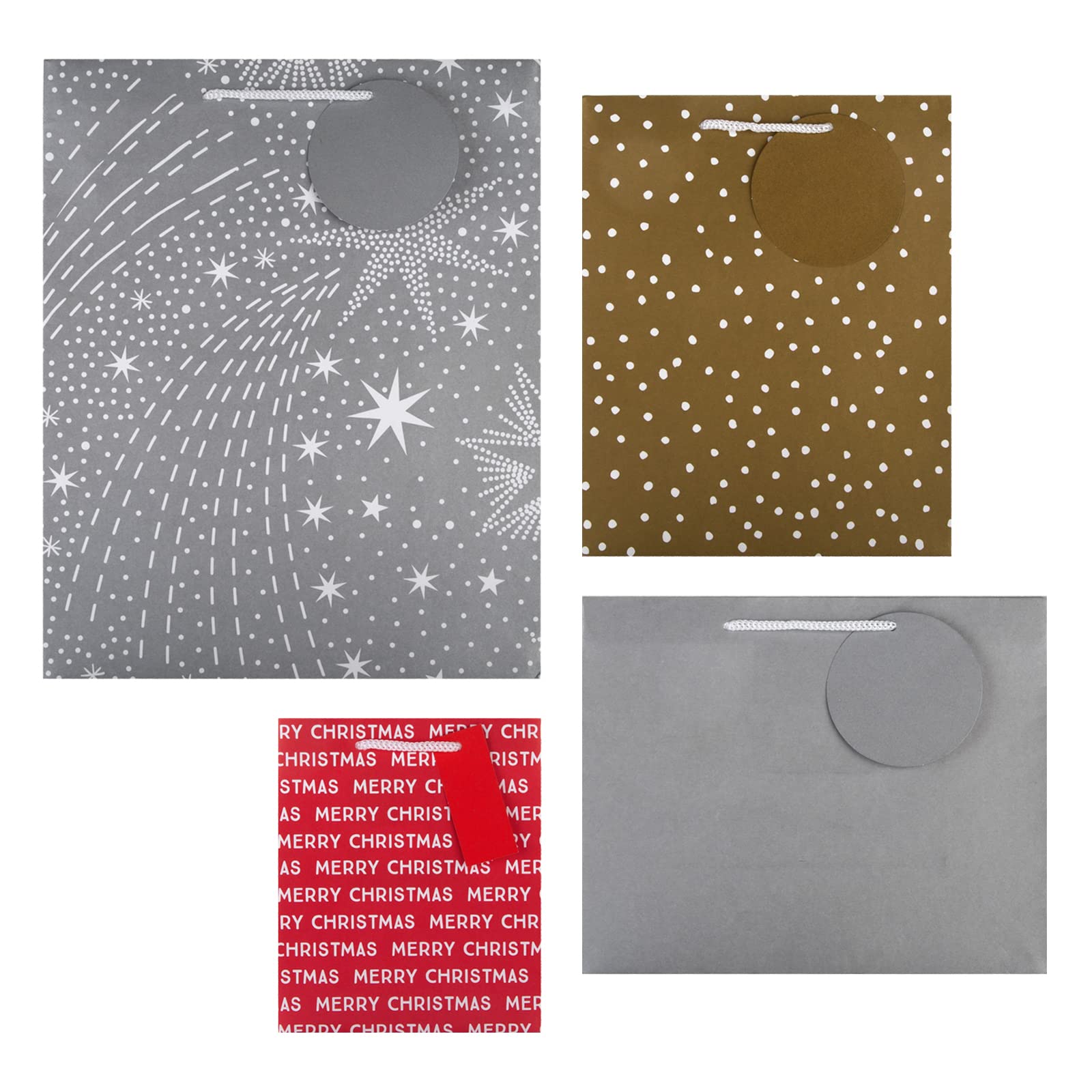 Hallmark Christmas Gift Bags - 4 Pack Festive Holiday Designs (Red, Gold, Silver) for Wrapping Presents, Party Favors & Stocking Stuffers | 25553031