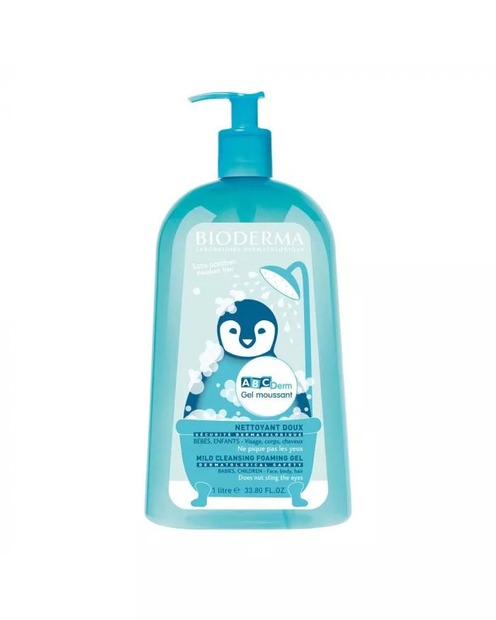 Bioderma ABCDerm Mild Cleansing Foaming Gel for Babies & Kids - Gentle Baby Wash & Shampoo - 33.8 fl oz (1L) - Tear-Free, Hypoallergenic for Sensitive Skin - Perfect for Bath Time & Daily Hygiene