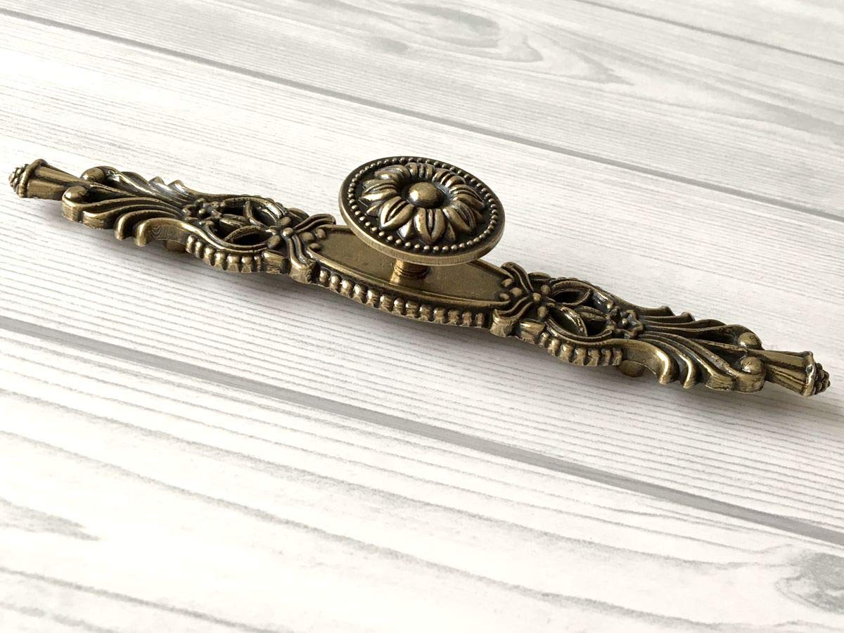 Vintage Bronze Dresser Knobs - Antique Rustic Drawer Pulls for Kitchen Cabinets & Furniture (Small Knob w/ Plate)