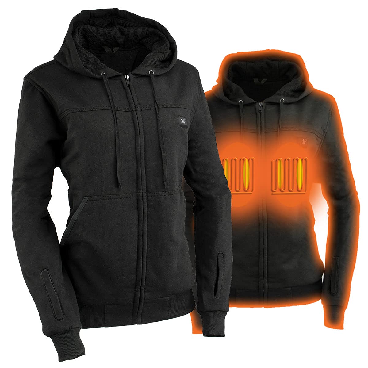 Nexgen Heat MPL2717DUAL Women's Black Heated Zipper Front Hoodie with Battery Pack - Warm Winter Jacket for Outdoor Activities, Camping & Hiking