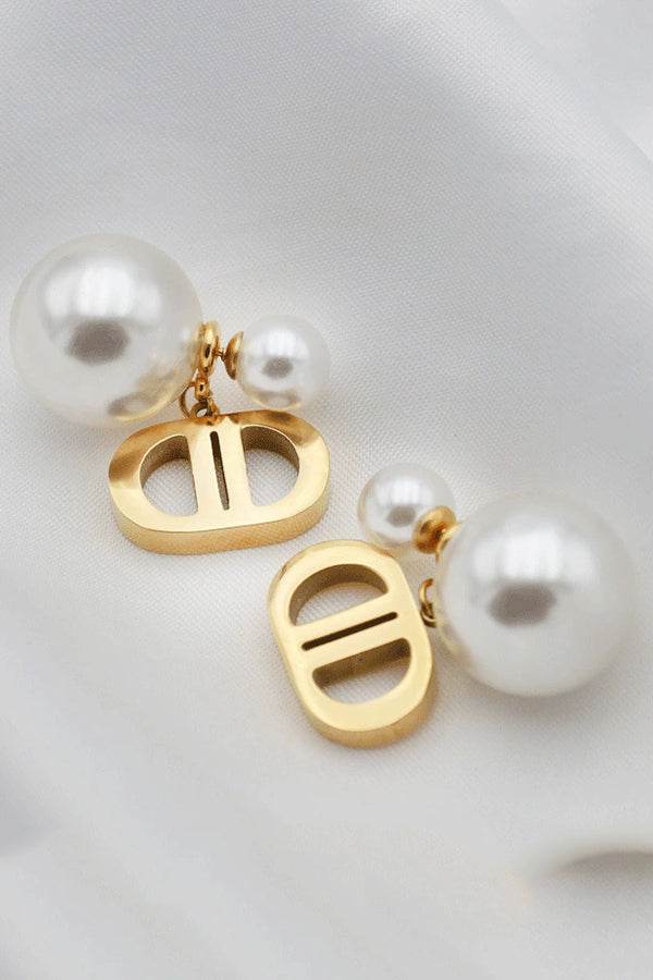 Vintage Double D Shape Pearl Earrings for Women - Elegant White Pearl Stud Earrings for Daily Wear, Parties & Special Occasions