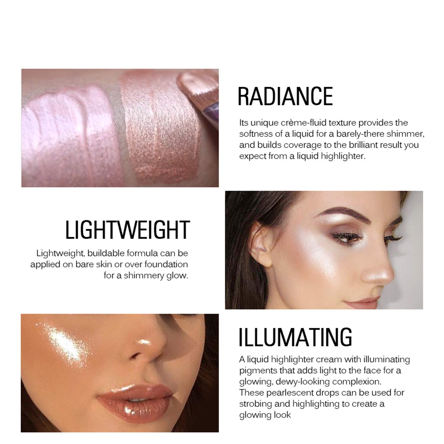SACE LADY Liquid Pearl Highlighter Makeup - Shimmer & Shine Face Illuminator for Cheekbones & Body - Ultra-Smooth Radiant Glow Bronzer with Lightweight Formula (0.2 Fl Oz) - Perfect for Daily Makeup, Night Out Glam, and Photo Shoots