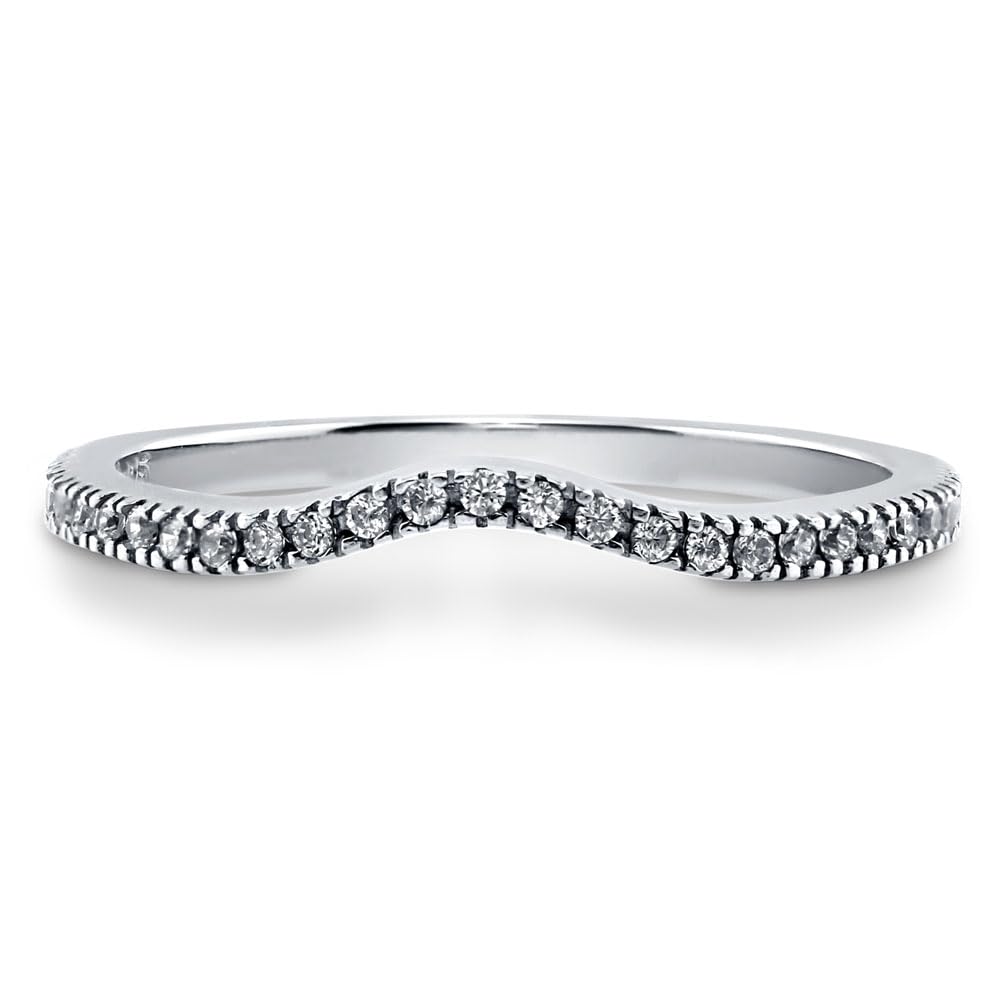 Sterling Silver Wishbone Wedding Ring Set with Round Cut Cubic Zirconia - Micro Pave Curved Half Eternity Band for Women, Rhodium Plated, Sizes 4-10 - Perfect for Bridal Jewelry, Anniversary Gifts & Special Occasions