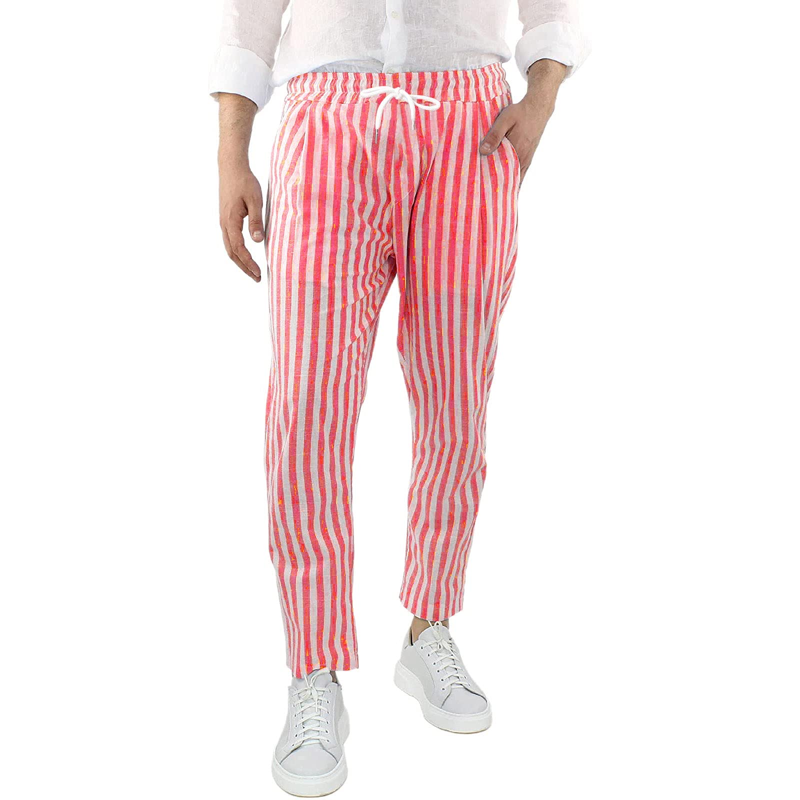 Men's Casual Breathable Cotton Linen Pants - Striped Loose Fit Trousers for Everyday Wear | Perfect for Office, Travel & Relaxation