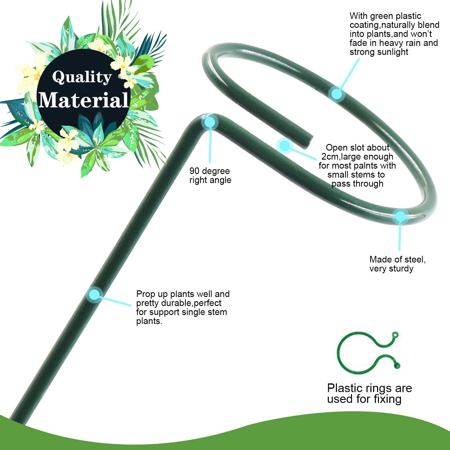 HiGift 5 Pack 17 Inch Garden Stakes - 4mm Thick Plant Support Stakes with 10 Clips for Tomato, Orchid, Lily, Peony & Rose Flowers | Sturdy Single Stem Support for Amaryllis & Other Blooming Plants | Perfect for Outdoor Gardens, Greenhouses & Indoor Potted Plants