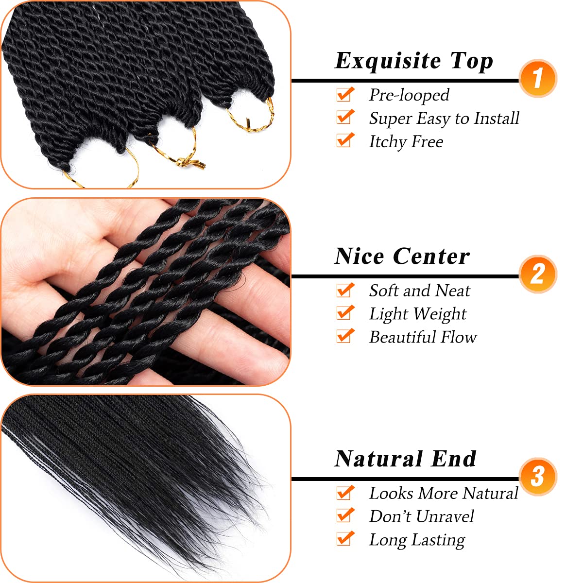 NAYOO 28 Inch Long Crochet Hair Senegalese Twist - 8 Packs Black Crochet Braiding Hair for Women (35 Strands/Pack) - 1B Natural Black - Hot Water Setting Synthetic Hair Extensions for Protective Styles & Everyday Wear