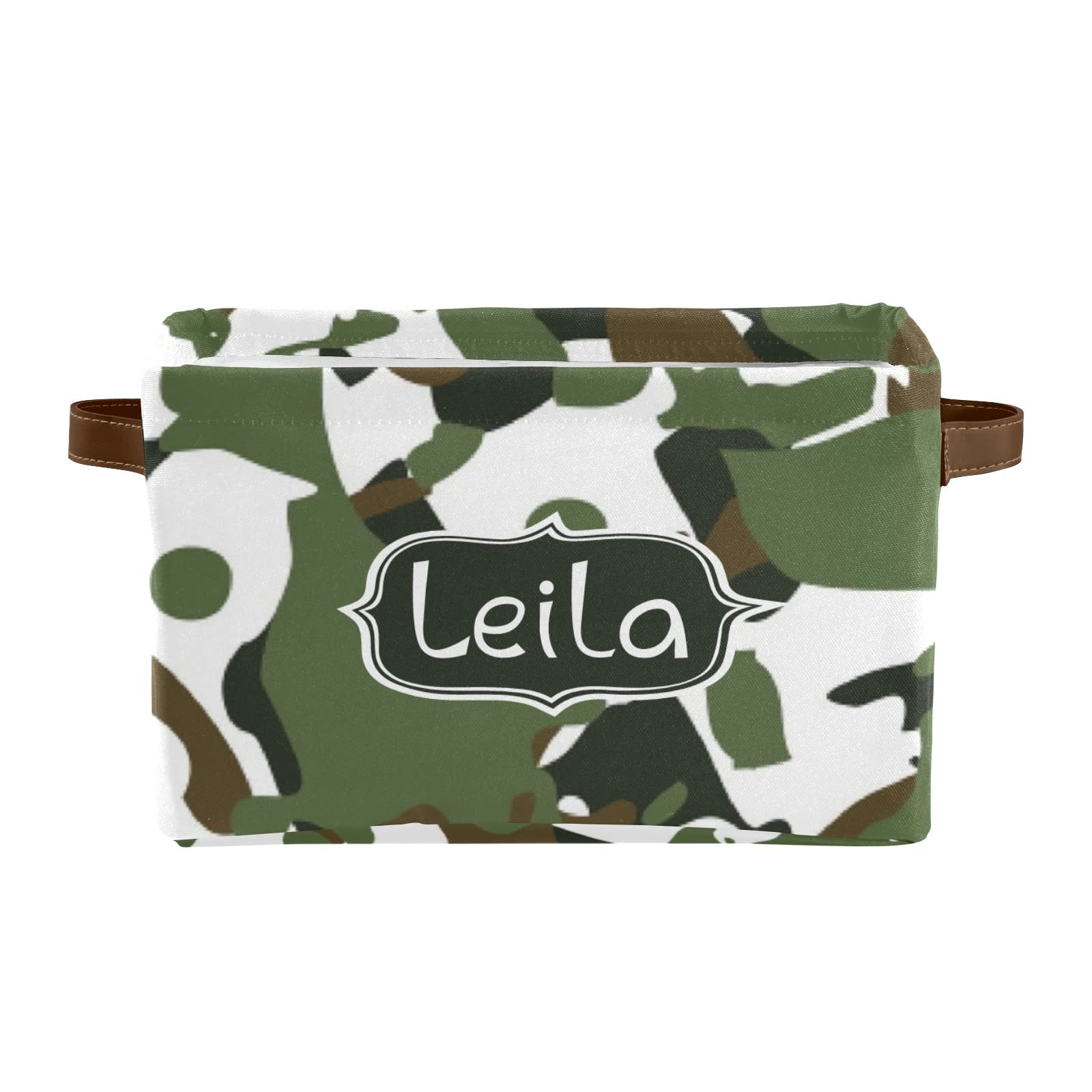 Custom Camouflage Army Green Storage Bins with Handles - 2 Pack for Shelves, Closet & Military Gear Organization - Durable Storage Boxes for Home, Office & Outdoor Use