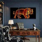 3-Piece Abstract Glowing Tiger Bengal Metal Wall Art Prints - Ready to Hang Home Decor for Living Room, Bedroom & Office