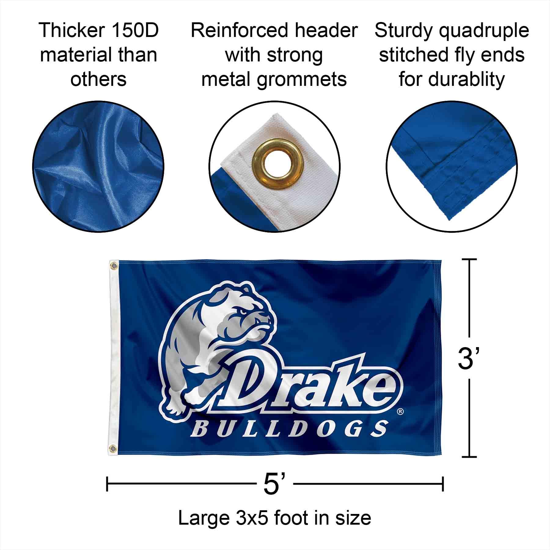 Drake Bulldogs University Large College Flag - 3x5 Feet NCAA Team Banner for Game Day, Tailgating, Dorm Room & Fan Decor