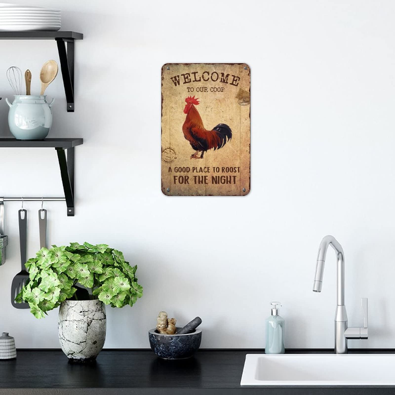 Rustic Rooster Metal Sign - UV Printed Aluminum Chicken Decor for Indoor & Outdoor Use - 12x8 Inch Garage, Bar, Courtyard Wall Art - Perfect for Farmhouse, Country Kitchen, and Garden Decor