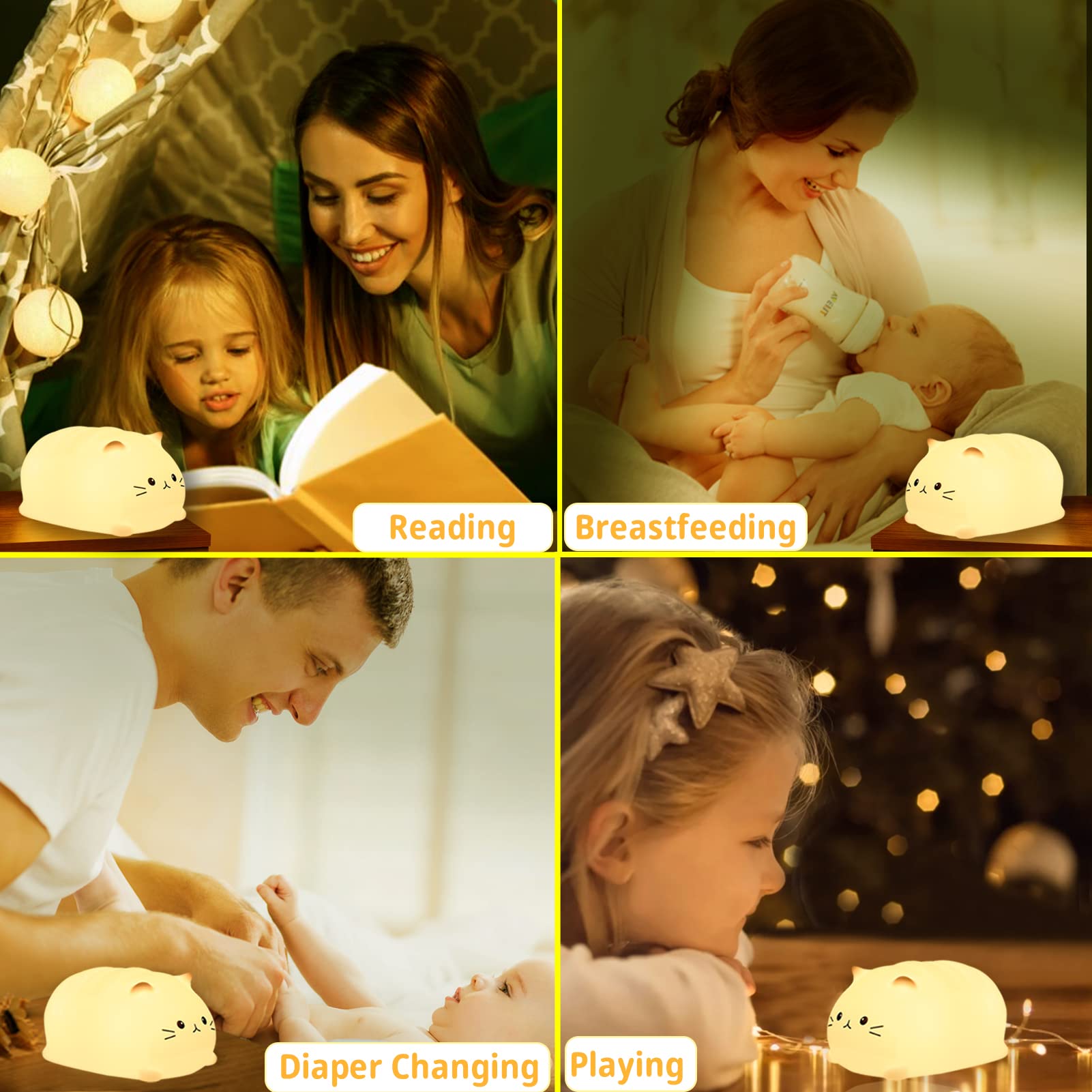 LOVERUIS Cute Cat Night Light for Kids - Soft Silicone Nursery Lamp with Timer, Perfect for Bedroom Decor & Baby Gifts - Ideal for Toddlers, Boys, Girls & Teenagers (Kitty Design) - Great for Nighttime Feeding, Soothing & Safe Sleep Aid