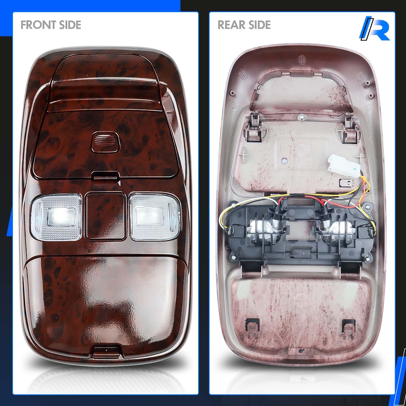 **Dodge Ram 1500 2500 3500 Front LED Overhead Console Assembly (1998-2002) - Cab Interior Dome Light, Reading & Map Lights - Replaces SN96TL2AA, SN94TL2AA, L0021202, 5013609AA (Peach Wood) - Perfect for Night Driving & Interior Illumination**