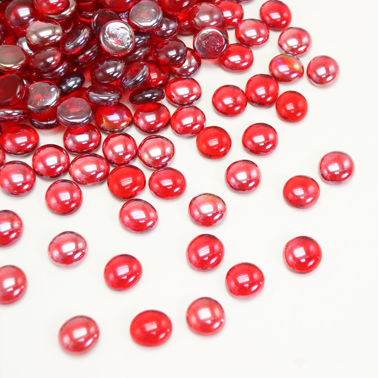 5LB Fire Glass Beads - Flat Glass Marbles for Fire Pit & Fireplace, Vase Filler, Aquariums, Hydroponics - Red Gems for Home Decor, Christmas DIY Crafts & Outdoor Entertaining