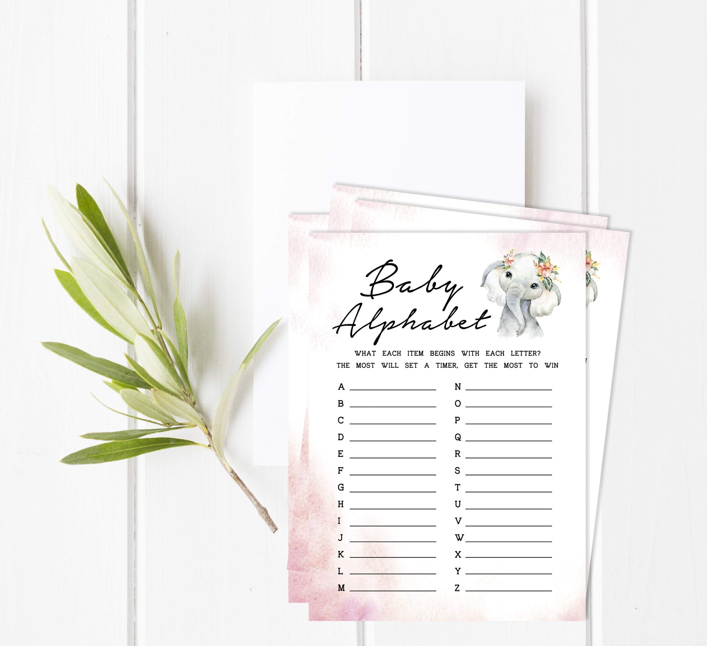 50-Piece Baby Shower Alphabet ABC Game Set with Elephant & Jungle Animals - Perfect for Baby Girl Showers, Gender Reveals & Nursery-Themed Parties
