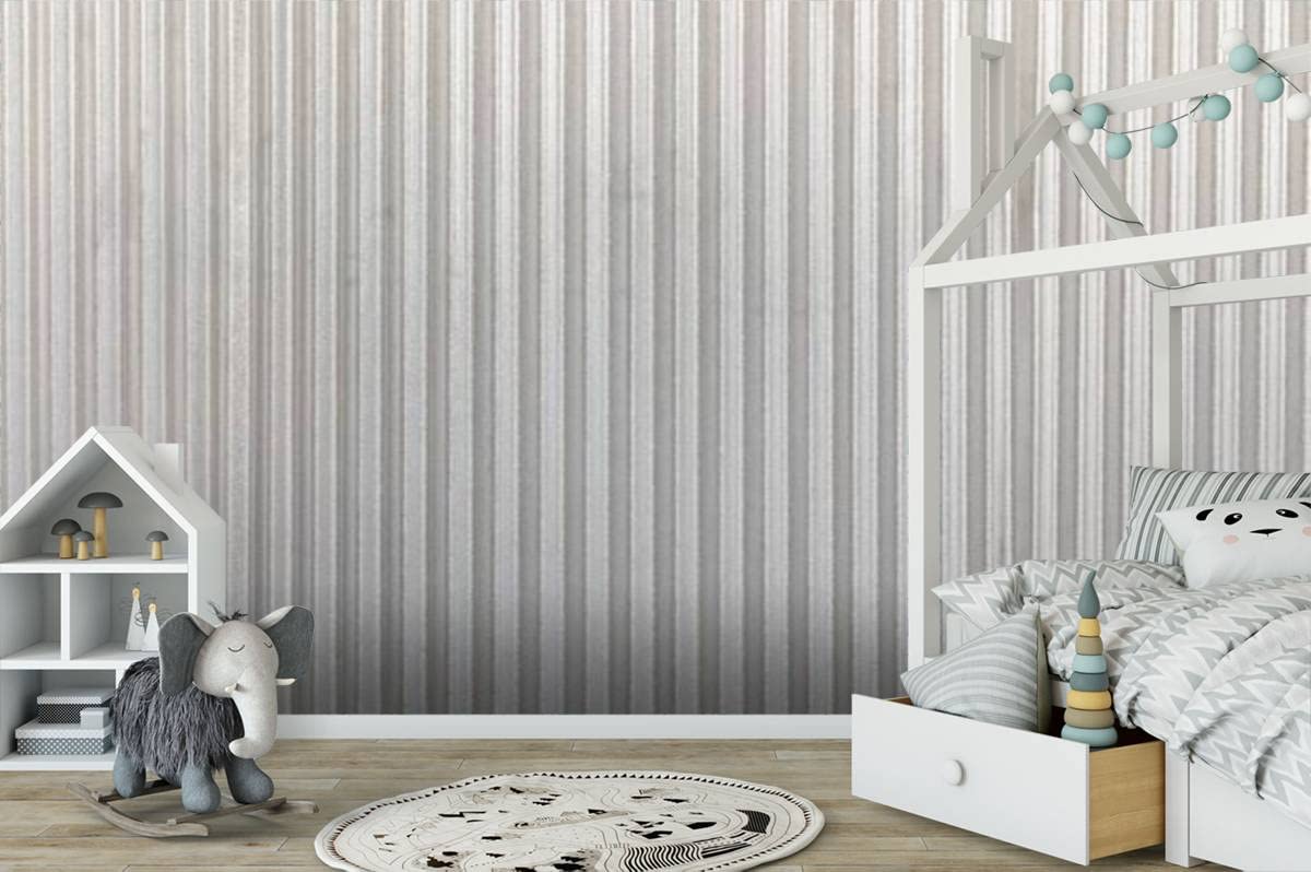 3D Corrugated Grey Metal Wallpaper - Rusty Zinc Grunge Texture Self-Adhesive Peel & Stick Wall Mural for Bedroom, Living Room, Dorm Decor - Easy to Apply on Walls, Ceiling & Wardrobe - Industrial Style Home & Office Interior Design