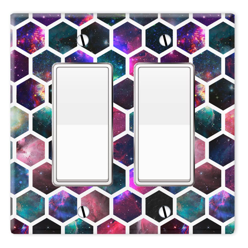 WIRESTER 2-Gang Decorator Light Switch Plate Cover - Clear Space Nebula Design Wall Plate for Home & Office Decor