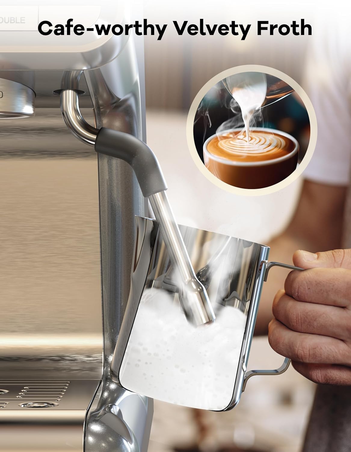20 Bar Professional Espresso Machine with Built-in Grinder & Milk Frother - 95oz Removable Water Tank for Latte, Cappuccino - Stainless Steel Home Coffee Maker for Kitchen, Office & Small Cafes