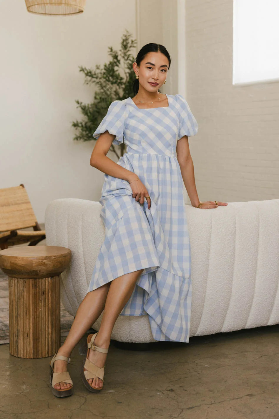 Jenna Blue Gingham Maxi Dress for Women - Flowy Summer Beach Dress, Casual Boho Chic Outfit for Vacations & Outdoor Events