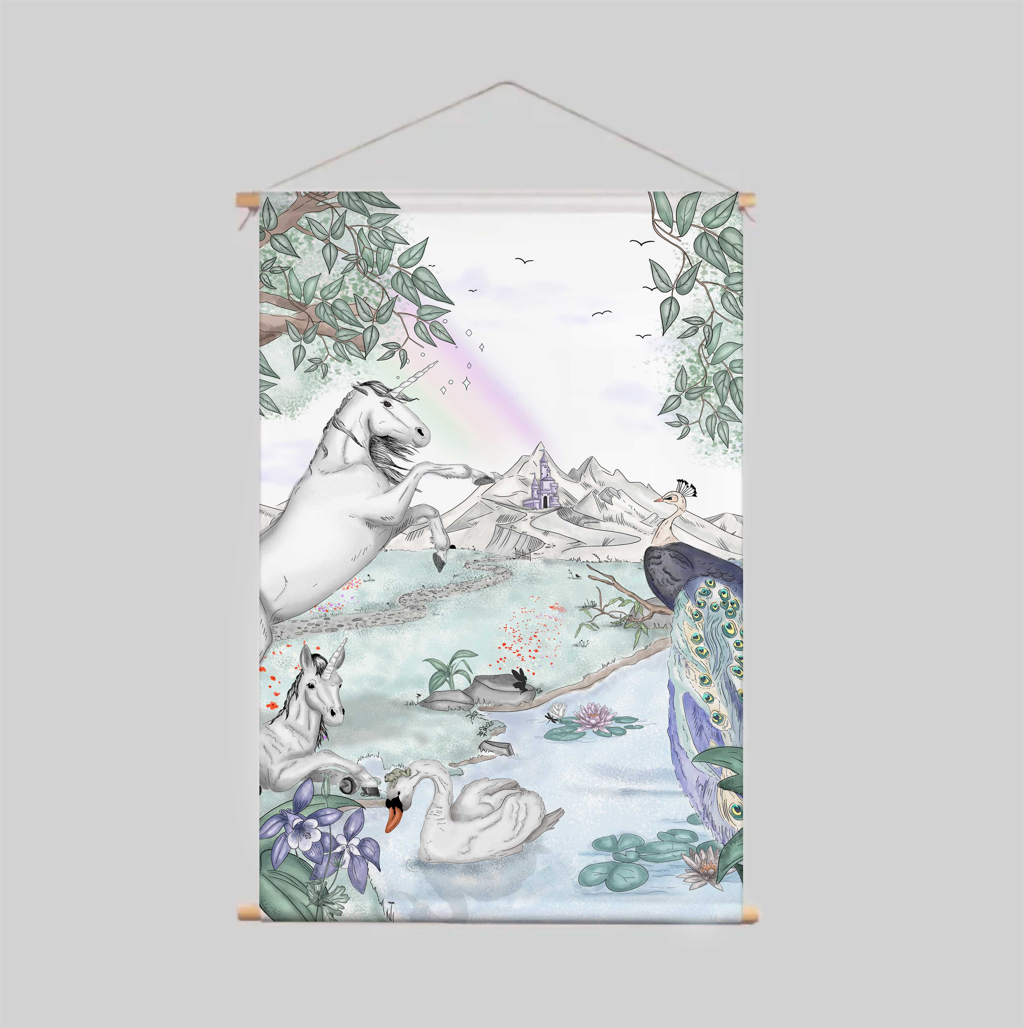 Enchanted Unicorns Textile Poster - Vibrant Wall Art for Kids' Room, Nursery, and Fantasy Themed Decor - Perfect for Bedroom, Playroom, and Gift Giving