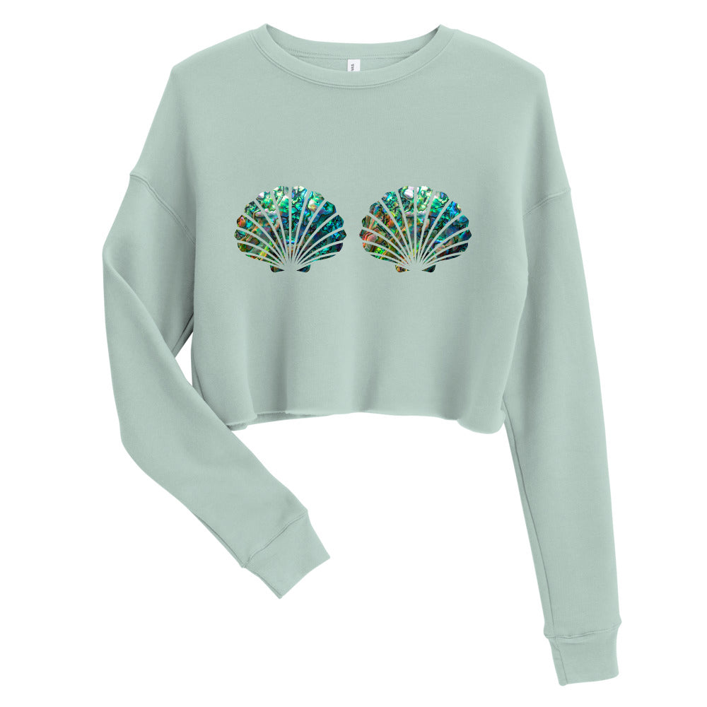 Mermaid Shells Crop Sweatshirt for Women - Seafoam Green Casual Pullover - Perfect for Beach Outfits, Summer Fashion & Boho Style