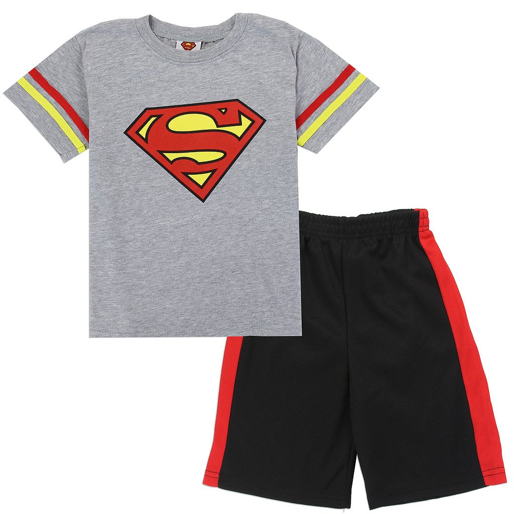 Superman Little Boys' Varsity T-Shirt and Mesh Shorts Set - 2 Piece Outfit for Play, Sports & Casual Wear