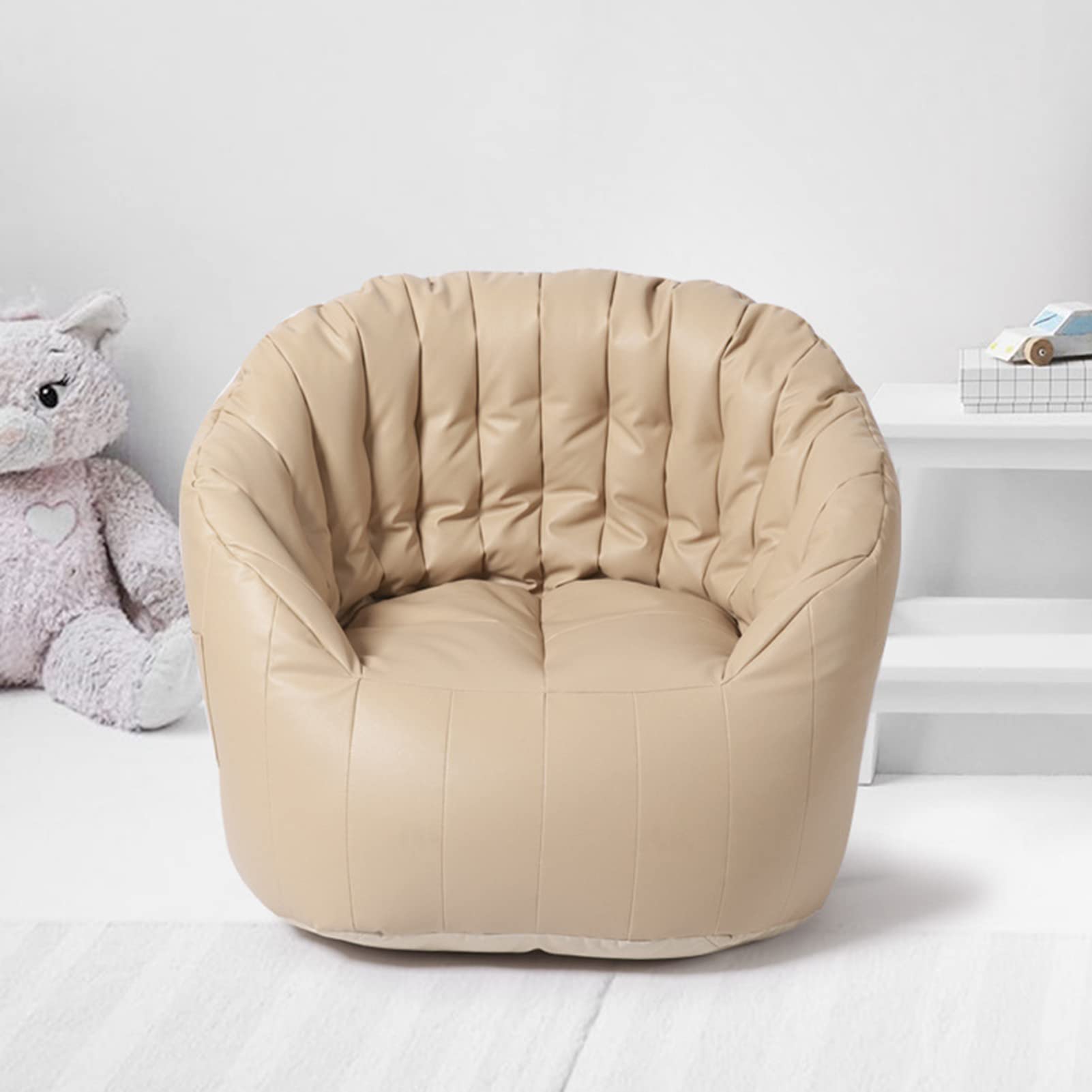 Waterproof PU Bean Bag Chair Cover - Indoor & Outdoor Recliner Sofa Slipcover for Adults & Kids (No Filling, Beige) | Perfect for Living Rooms, Dorms, Patios & Game Rooms