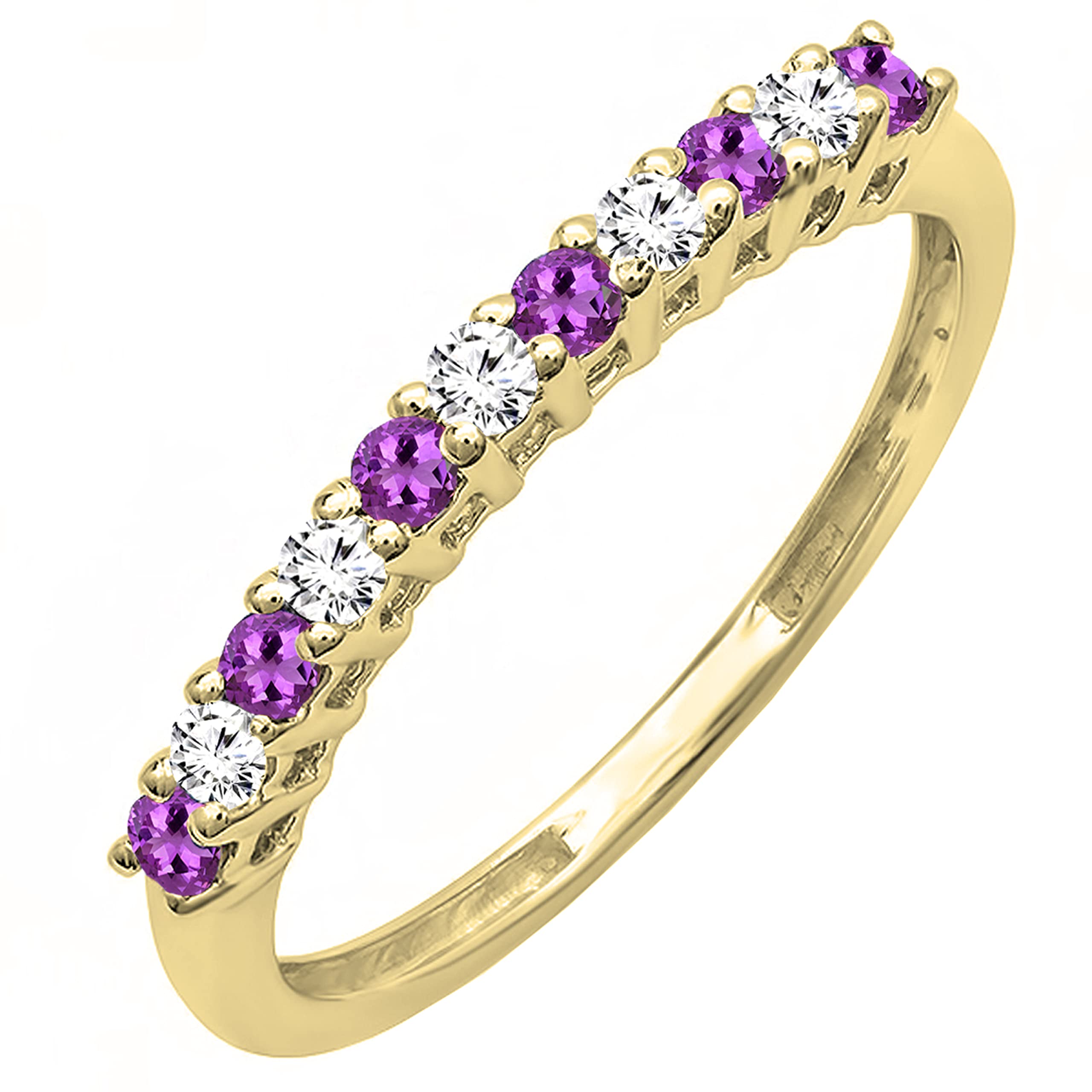 Dazzlingrock 18K Yellow Gold Round Gemstone & White Diamond Stackable Wedding Band for Women - Anniversary, Engagement, Promise Ring - Perfect for Bridal Jewelry, Gift Giving & Special Occasions