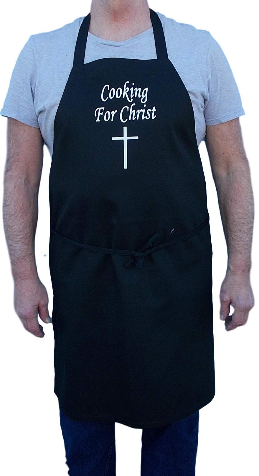 Christian Black Chef Apron for Cooking - Evangelical Kitchen Apron with Cross Design - Perfect for Church Potlucks, Bible Study Cooking & Christian Family Meals