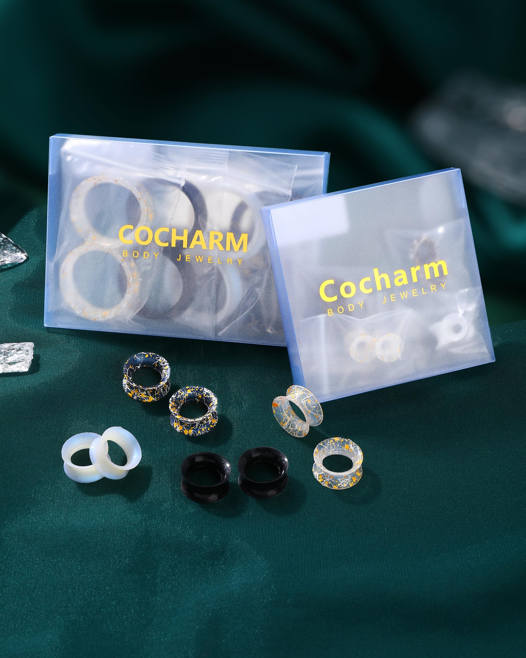 COCHARM 8PCS Soft Flexible Silicone Ear Gauges - Double Flared Tunnels & Plugs (0g, 00g, 1/2