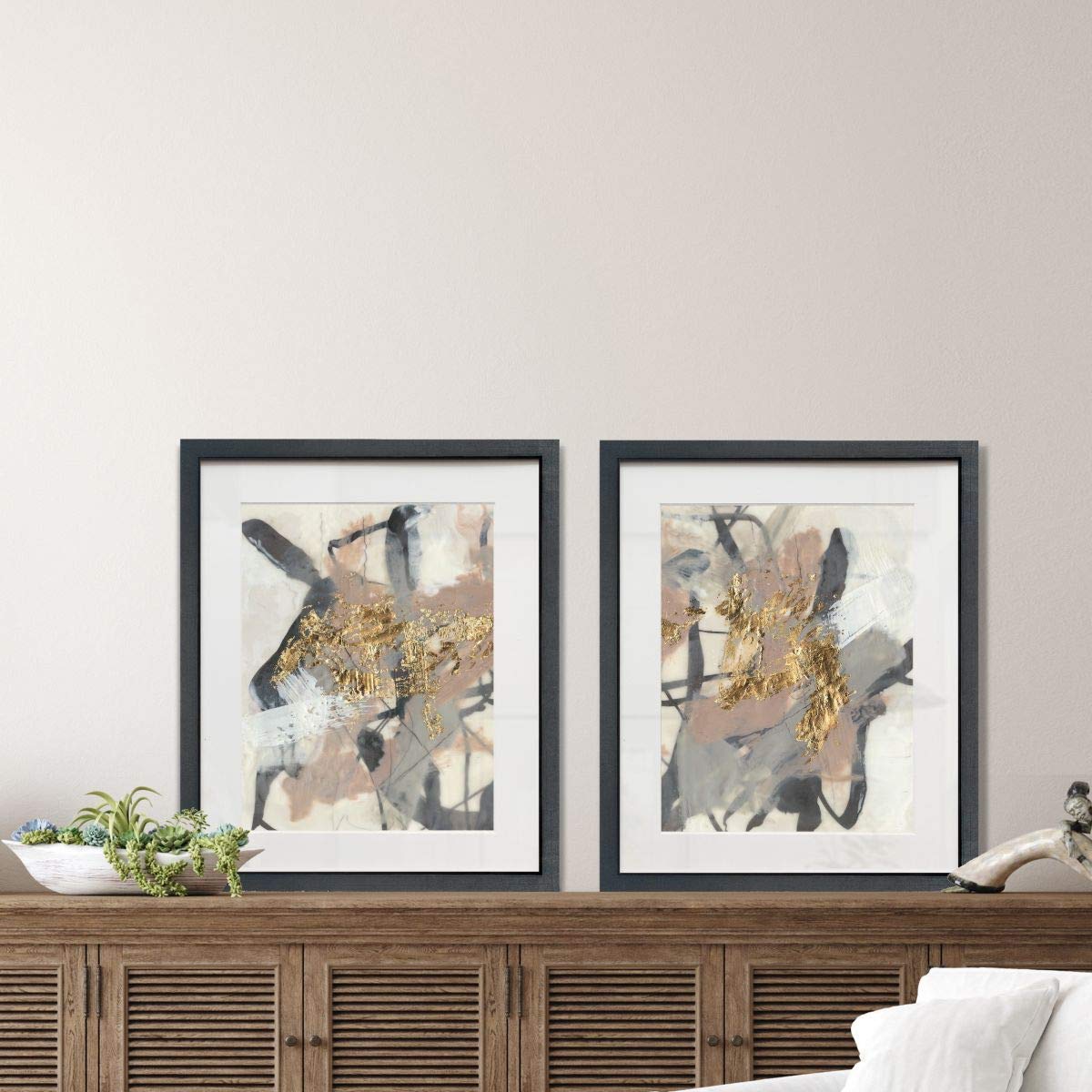Distressed Black Frame 2-Piece Floral Wall Art Set - Rose, Lilac, Tulip, Daisy, Marigold, Wild Flowers, Dandelion & Coral Designs, 16x20 Inches, Ready to Hang - Perfect for Living Room, Bedroom or Office Decor