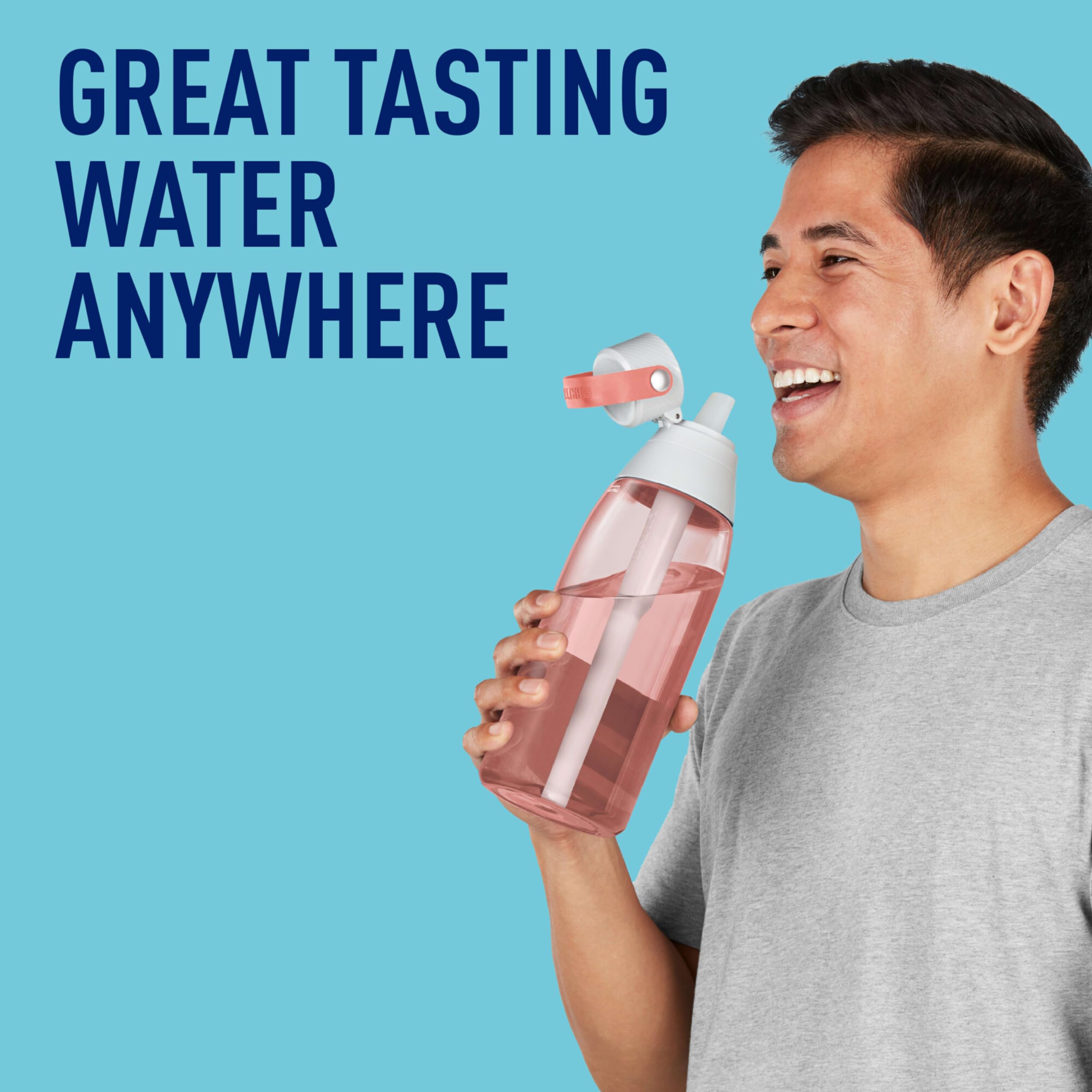 Brita Premium BPA-Free Hard-Sided Plastic Water Bottle with Filter - 36 oz, Reusable, Replaces 300 Plastic Bottles, 2-Month/40-Gallon Filter Life (Includes 1 Filter) - Blush | Perfect for Gym, Hiking, Travel & Office Hydration